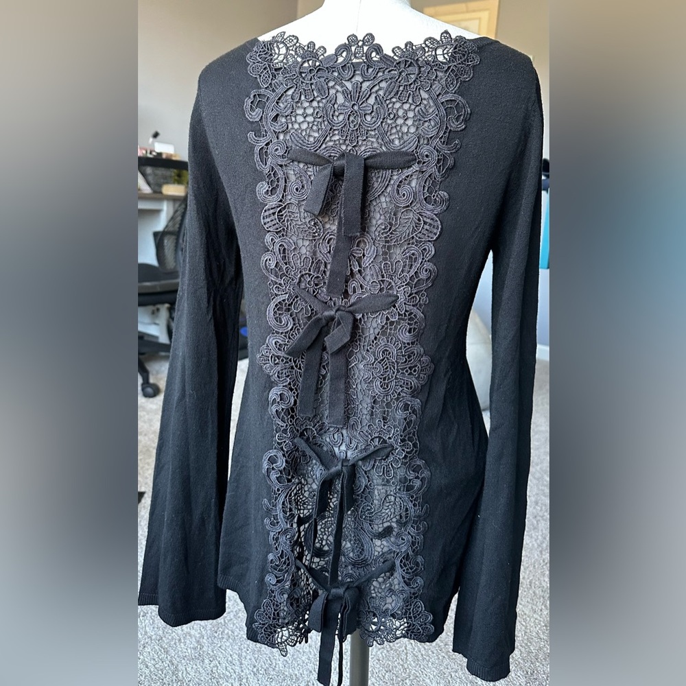 White House Black Market Lace Inset Tie Back Pullover Sweater